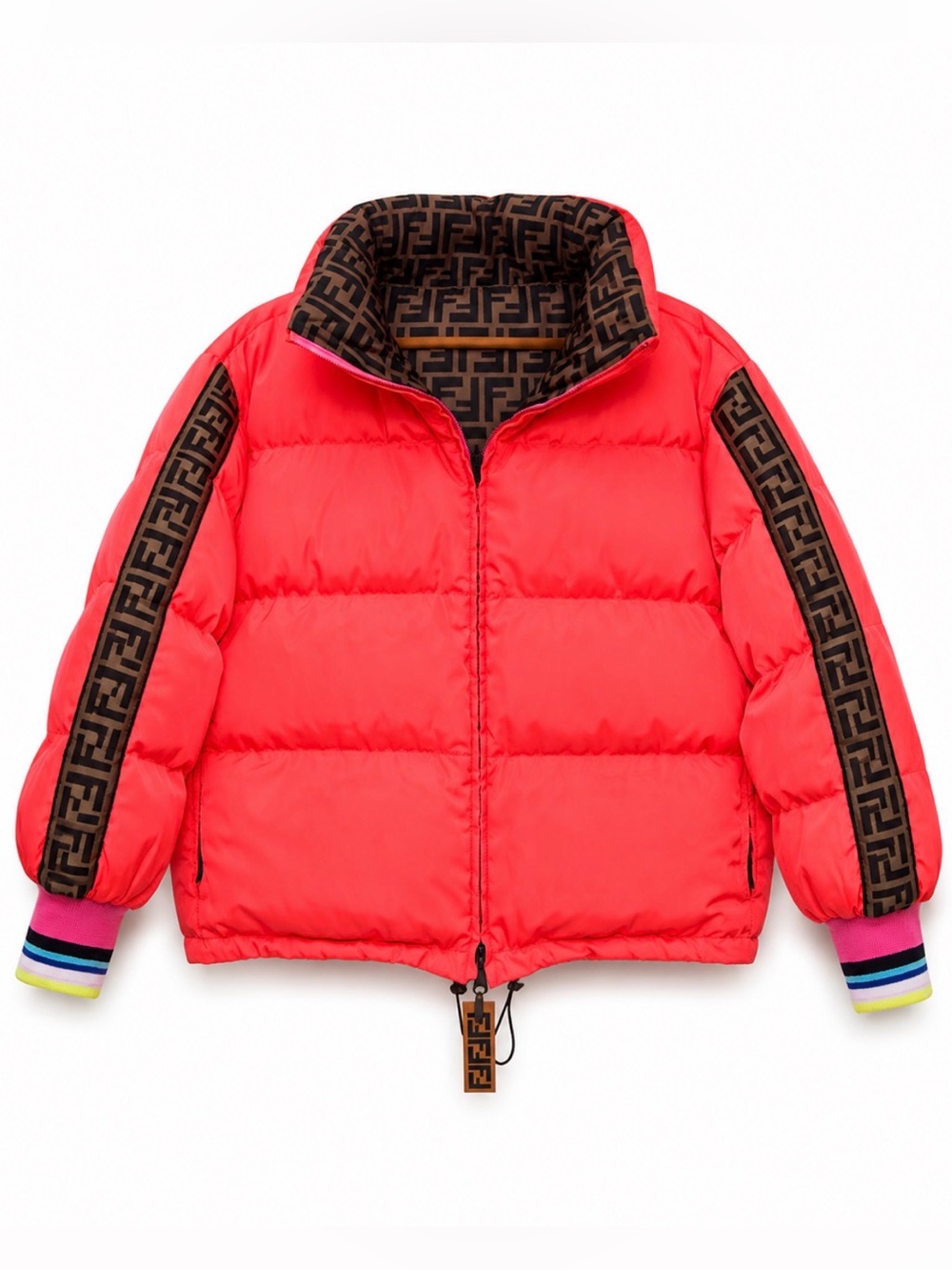 Fendi Reversible Puff Jacket with Brown FF Logo Trim